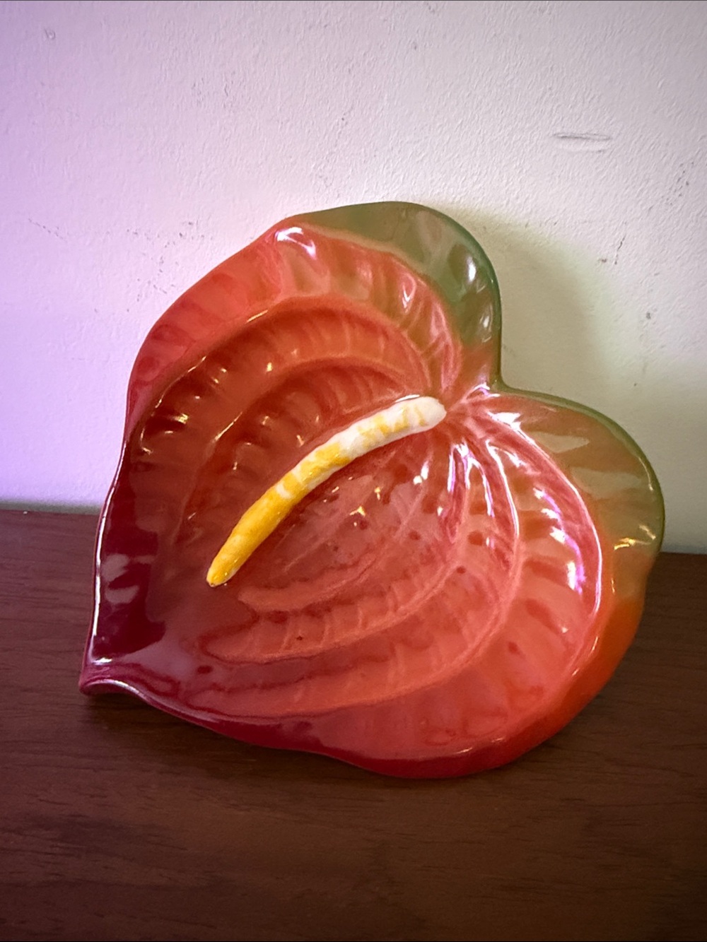 Vintage Tropical Clay Hawaii Pottery Anthurium Flower Dish